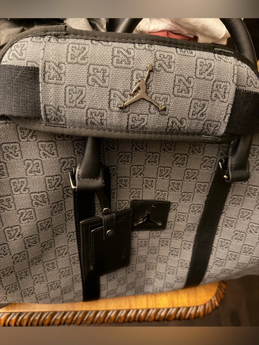 Jordan Grey Monogram Duffel with Black Trim